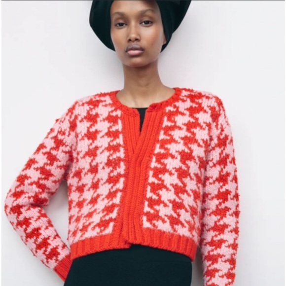Zara Sweaters - Zara NWT red hounds tooth cardigan